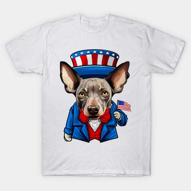 Funny 4th of July Hairless Terrier Dog T-Shirt by whyitsme